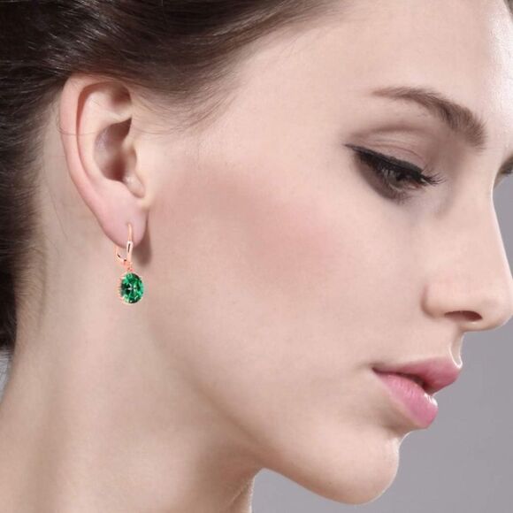 Gem Stone King 18K Rose Gold Plated Silver London Blue Topaz  18K Rose Gold 925 with 4.00 Cttw Rainforest Topaz Oval Leverback Hook Earrings